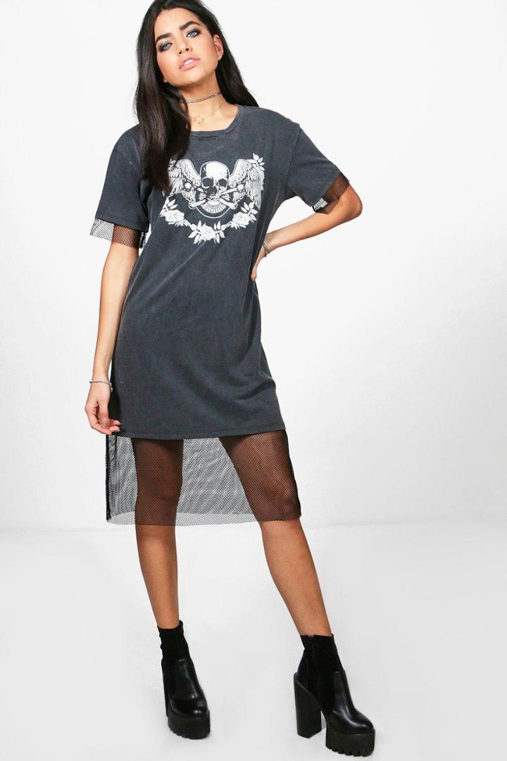 Boohoo Ellie Printed Midaxi Mesh Detail Dress Grey