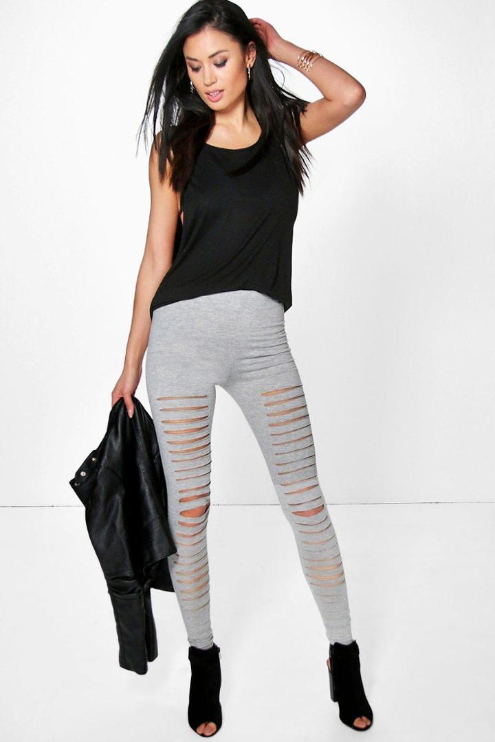 Boohoo Amalia Split Front Basic Leggings Grey