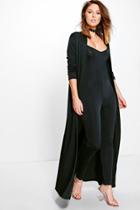 Boohoo Ava Slinky Unitard And Texture Duster Co-ord Black