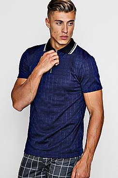 Boohoo Knitted Grid Notch Neck Polo