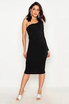 Boohoo One Shoulder Belted Midi Dress