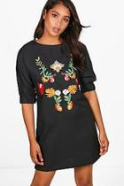 Boohoo Esther Embroidered Puff Sleeve Shift Dress