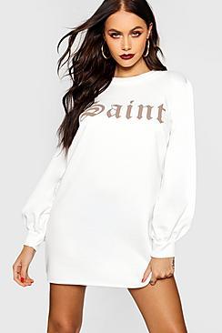 Boohoo Halloween Saint Balloon Sleeve Oversized Sweatshirt Dress