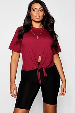 Boohoo Plus Tie Front Cotton T-shirt
