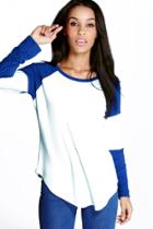 Boohoo Amber Curved Hem Raglan Sleeve Baseball T-shirt Royal