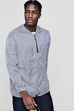 Boohoo Striped Half Zip Hooded Jacket