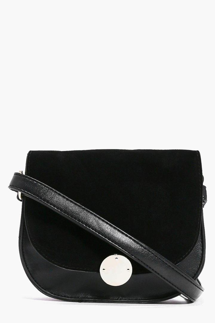 Boohoo Natalia Eyelet Detail Clasp Cross Body Bag Black