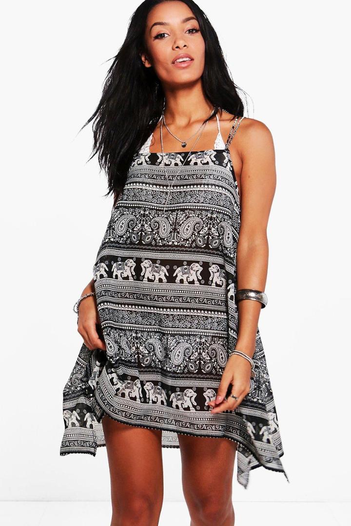Boohoo Gabriella Elephant Beach Swing Dress Black