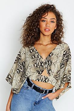 Boohoo Snake Printed Kimono Sleeve Crop