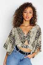 Boohoo Snake Printed Kimono Sleeve Crop