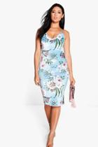 Boohoo Marissa Floral Velvet Midi Bodycon Dress Blue