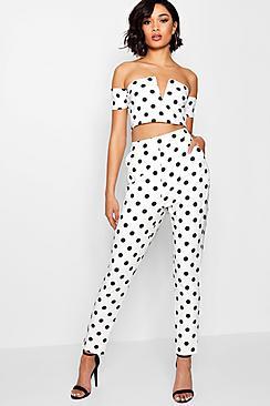 Boohoo Misse Spot V Bar Top And  Trouser Co-ord