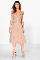 Boohoo Boutique Misa Embellished Stappy Back Dress Nude