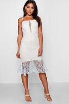 Boohoo Lace Sqaure Neck Ruffle Hem Midi Dress