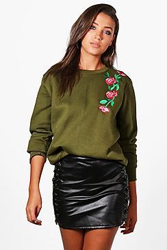 Boohoo Tall Julia Rose Embroidered Sweatshirt