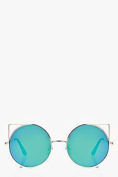 Boohoo Zoe Round Metal Frame Cat Eye Sunglasses
