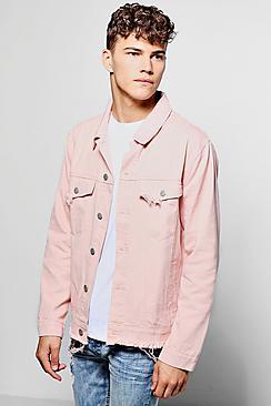 Boohoo Dusky Pink Denim Jacket With Raw Hem