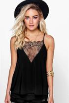 Boohoo Taylor Lace Panel Slinky Strappy Cami Black