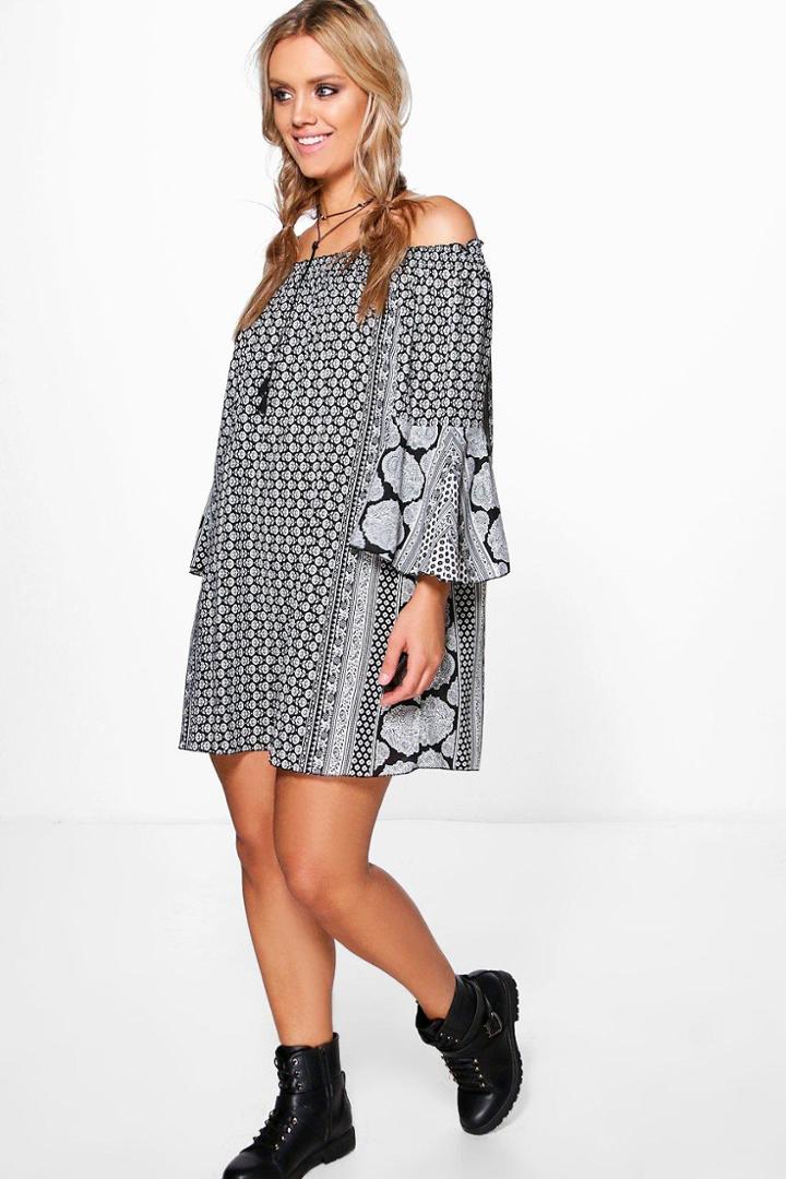 Boohoo Plus Faye Mono Off The Shoulder Dress Multi