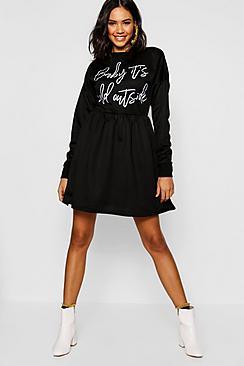 Boohoo Christmas Slogan Smock Sweatshirt Dress