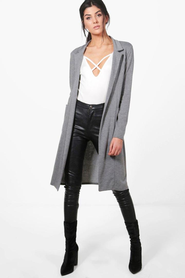 Boohoo Emma Double Breasted Duster Jacket Grey
