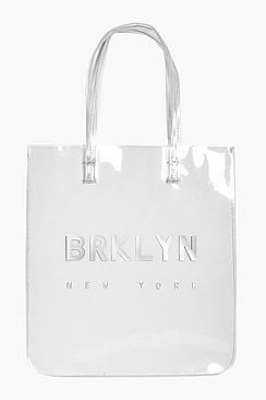 Boohoo Gabriella Clear Slogan Beach Bag