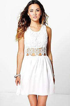 Boohoo Boutique Lea Crochet Chiffon Mini Dress