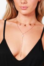 Boohoo Ivy Layered Star Plunge Necklace Gold