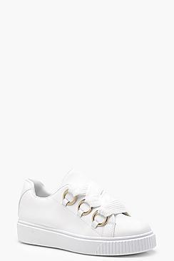 Boohoo Evelyn Waffle Lace Eyelet Trainers