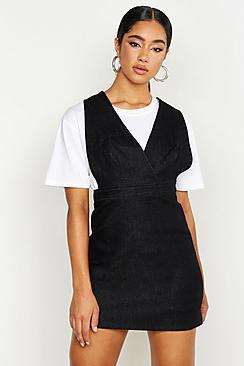 Boohoo Button Front Denim Pinafore