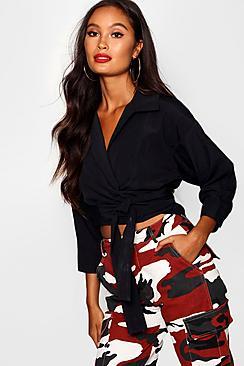 Boohoo Tie Waist Wrap Shirt