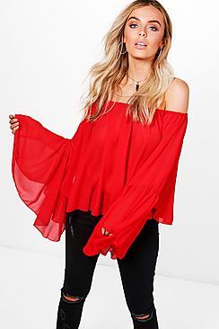 Boohoo Ella Off The Shoulder Ruffle Top