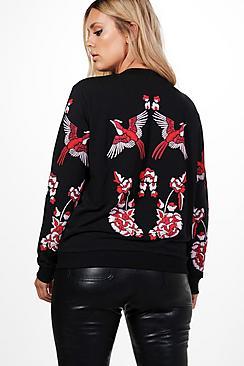 Boohoo Plus Rose Printed Sweat Top