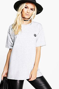 Boohoo Petite Heidi Peace Sign Tee