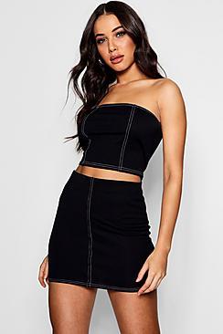 Boohoo Nikki Contrast Stitch Top And Skirt Co-ord