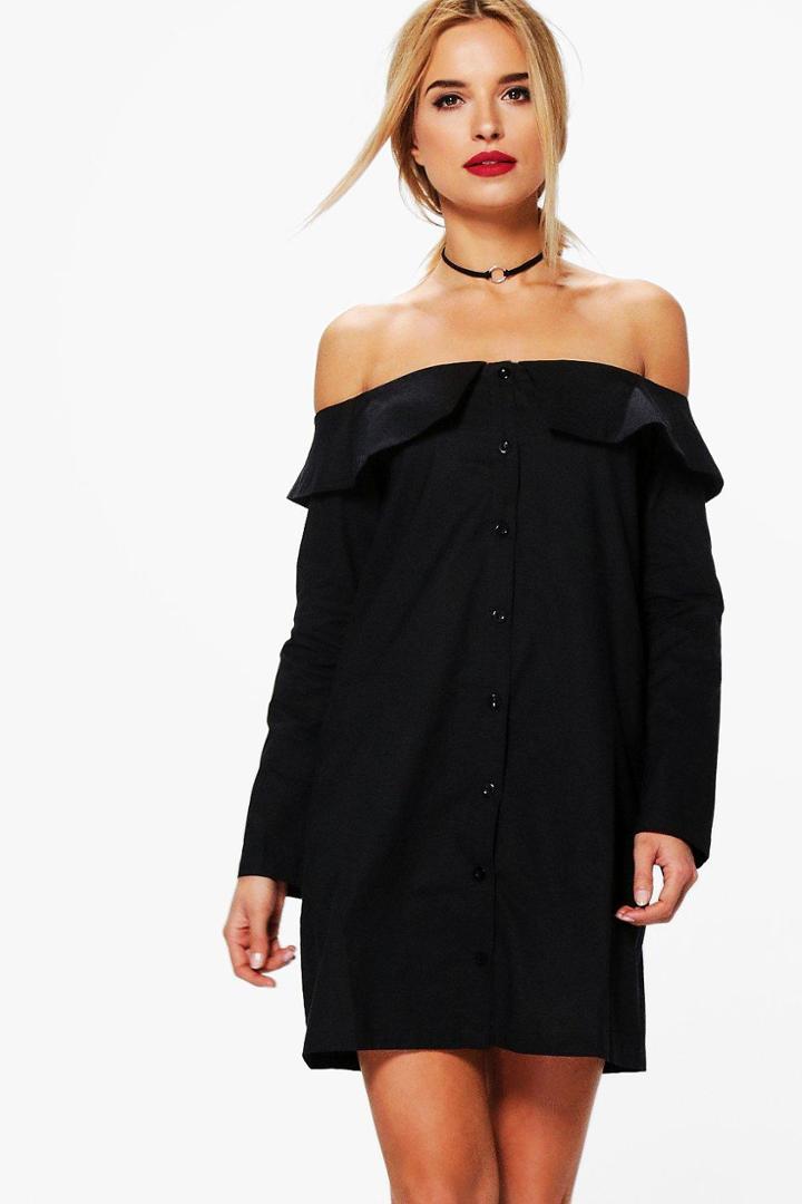 Boohoo Zila Off Shoulder Shirt Dress Black