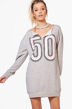 Boohoo Katherine Loopback Spliced Choker Varsity Sweatdress