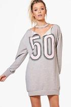 Boohoo Katherine Loopback Spliced Choker Varsity Sweatdress