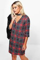 Boohoo Kira Check Choker Wrap Front Shift Dress