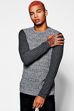 Boohoo Muscle Ribbed Jumper With Contrast Sleeve
