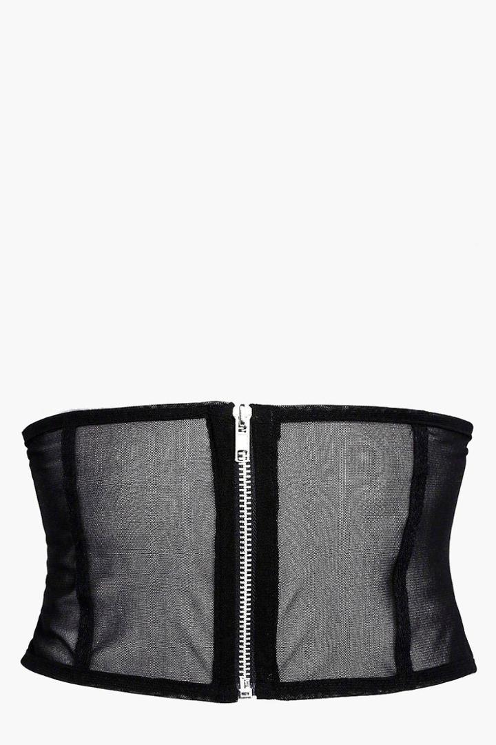 Boohoo Scarlett Mesh Zip Through Waist Belt Black