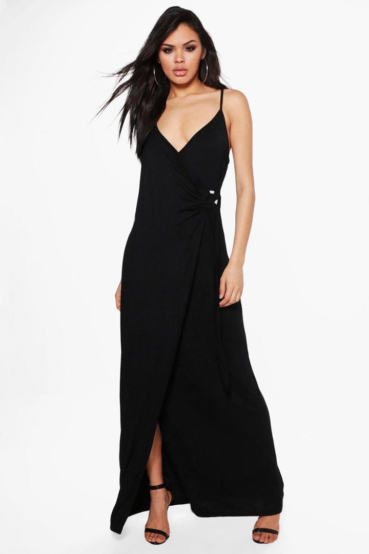 Boohoo Amaris Wrap Front Strappy Maxi Dress Black