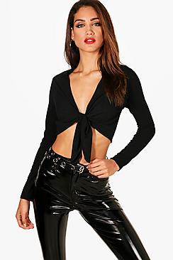 Boohoo Eve Tie Front Knitted Top