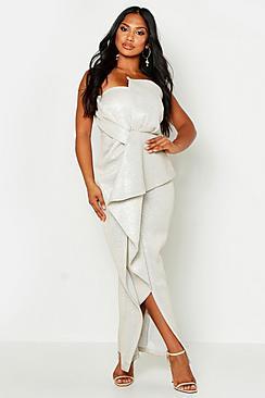 Boohoo High Shimmer Origami Bandeau Maxi Dress