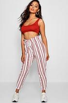 Boohoo Petite Stripe Drawstring Waist Trouser