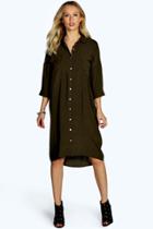 Boohoo Bea Military Pocket Oversized Shirt Dress Khaki