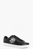 Boohoo Ivy Pearl And Diamante Trim Lace Up Trainers