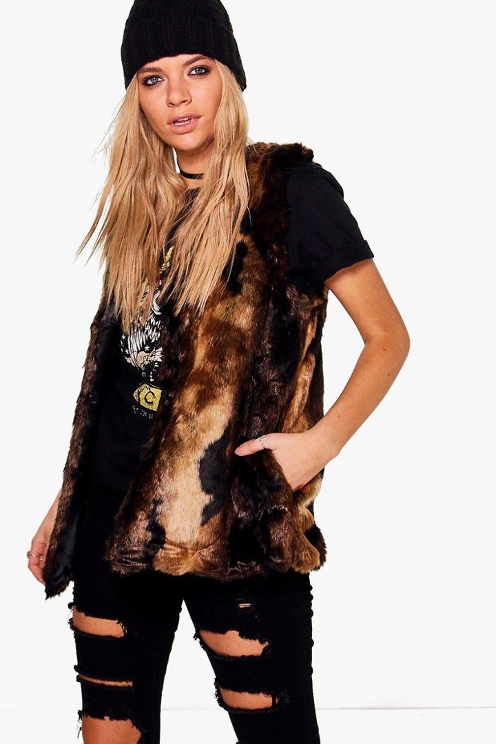 Boohoo Zoe Faux Fur Gilet Brown