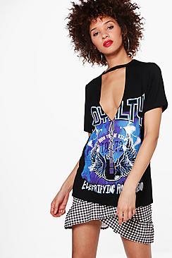 Boohoo Kylie Choker Neck Band Tee
