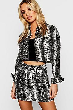 Boohoo Petite Snake Print Crop Jacket